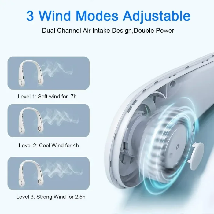 Neck Fan New Mini Portable Bladeless Hanging Neck 1200mAh Rechargeable Air Cooler 3 Speed Mini Summer Sports Fans usb fan - Image 5